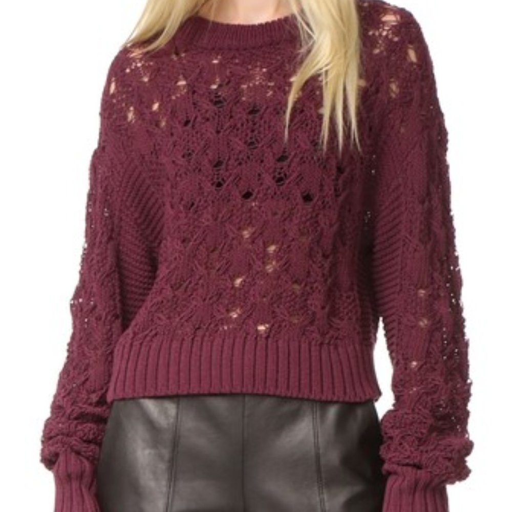 Public School Long Sleeve Stitched Cable-Knit Pullover Sweater Burgundy XS
